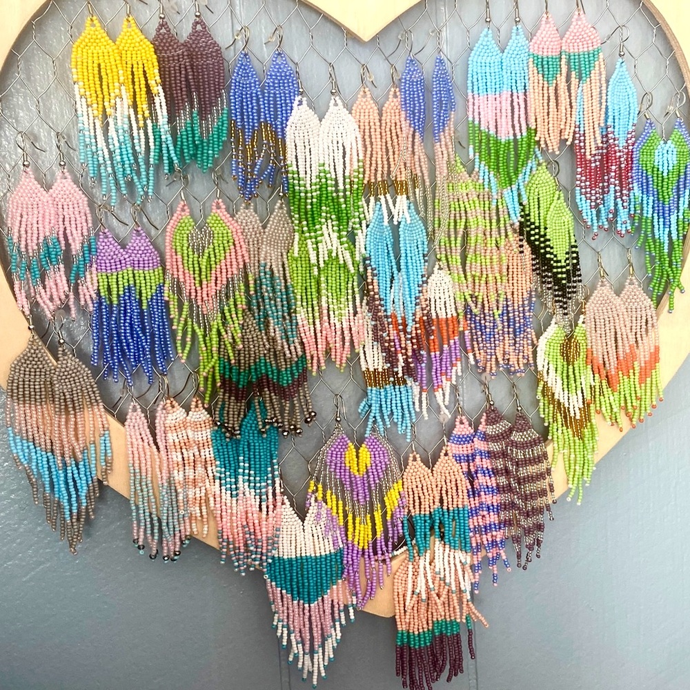 Glass beaded earrings, hand assembled by a small family in Ecuador